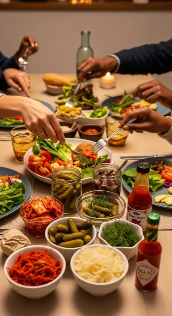 Family enjoying homemade fermentation recipes at dinner table