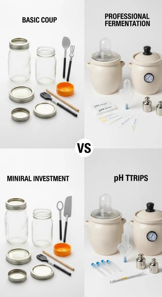 Best fermentation blogs comparison featuring homemade fermented foods including sauerkraut kombucha and kimchi