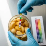 Fermented Garlic Safety: Detailed Guide for US Home Cooks 9 Fermented garlic safety pH testing demonstration with test strips showing safe acidity levels