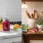 Fermentation guide comparison showing modern and traditional kitchen setups