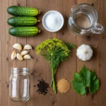 How to Make Probiotic Pickles in Under 5 Days 9 Probiotic pickles recipe ingredients with cucumbers and fermentation supplies