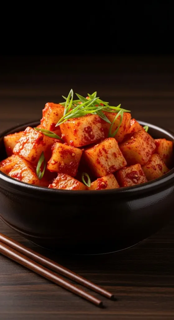 7 Creative Kimchi Variations to Spice Up Your Meals 7 Crunchy radish cube kimchi variations showing traditional Korean preparation method