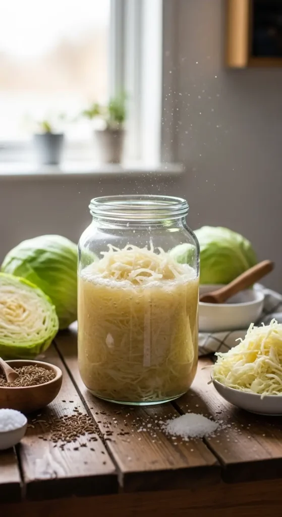 Stop Tossing That Sauerkraut Juice Down the Drain 5 fermenting sauerkraut juice in jar