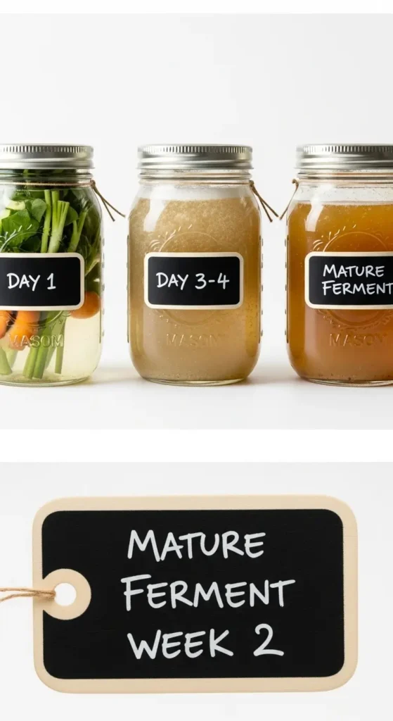 The Complete Guide to Vegetable Fermentation 7 Three stages of vegetable fermentation process showing lacto-fermentation timeline progression