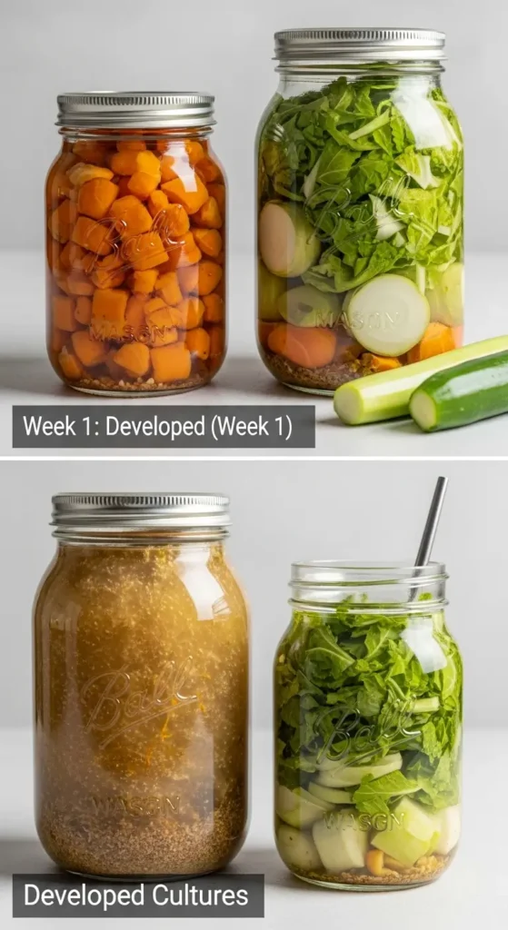 Pedro Recipes vs Wild Fermentation – Which Fermentation Blog Is Best for Home Cooks? 3 Fermentation timeline showing different stages from fresh to finished