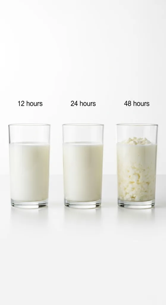How to Make Kefir at Home: Complete Guide 7 Three stages of kefir fermentation showing thin, medium, and thick consistency
