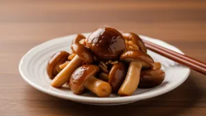 Mushroom koji recipe with marinated mushrooms in ceramic bowl