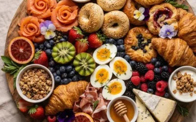 Aged oak dual handle grazing slab centerpiece for Mother's Day brunch decor