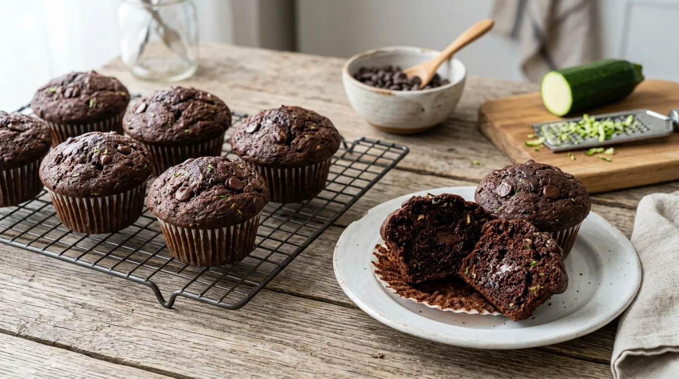 Healthy & Moist Chocolate Zucchini Muffins
