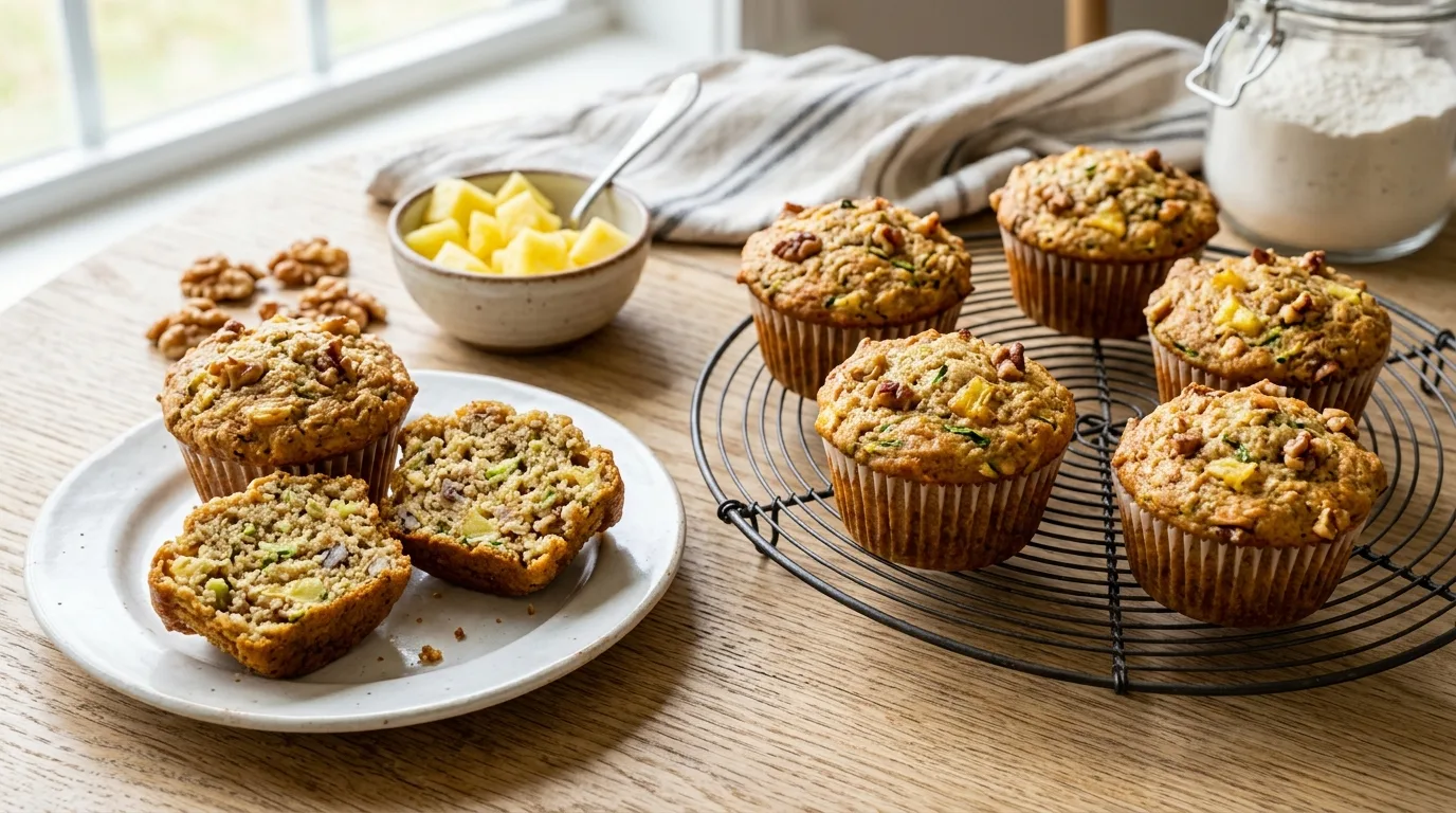 Pineapple Walnut Zucchini Muffins
