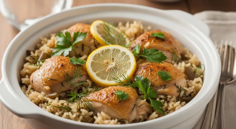Slow Cooker Lemon Herb Chicken and Rice