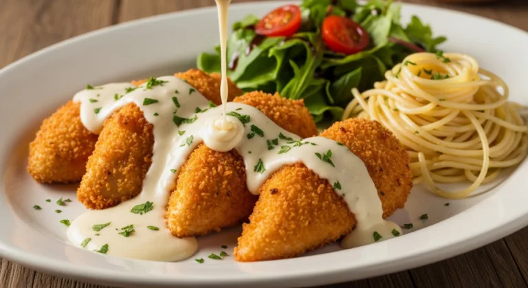 Parmesan Crusted Chicken with Creamy Garlic Sauce – Easy Family Dinner Recipe