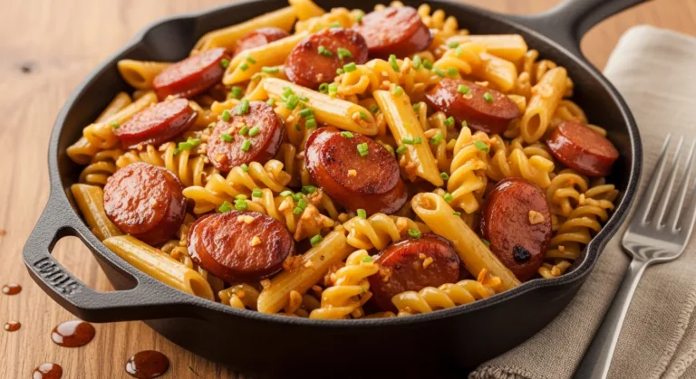 Sticky Honey Garlic Sausage Pasta Skillet 7 Sticky Honey Garlic Sausage Pasta Skillet