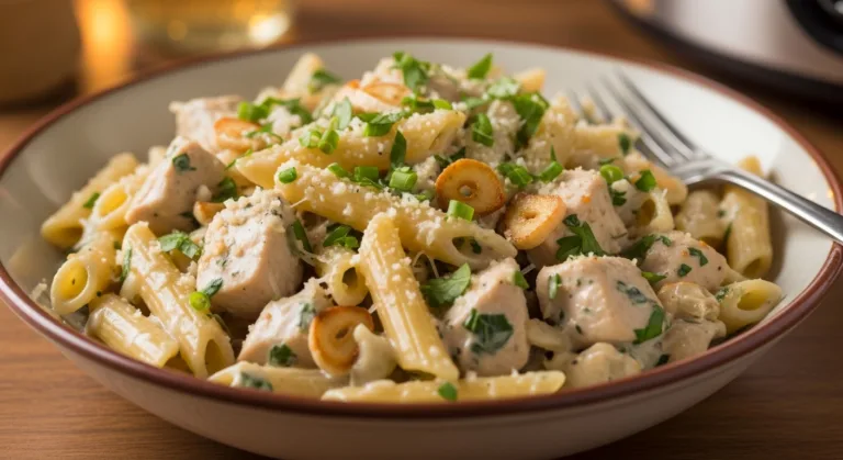 Crockpot Garlic Parmesan Chicken Pasta
