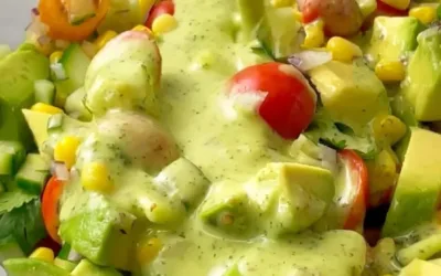 Fresh avocado salad with lime cilantro dressing, served in a bowl.
