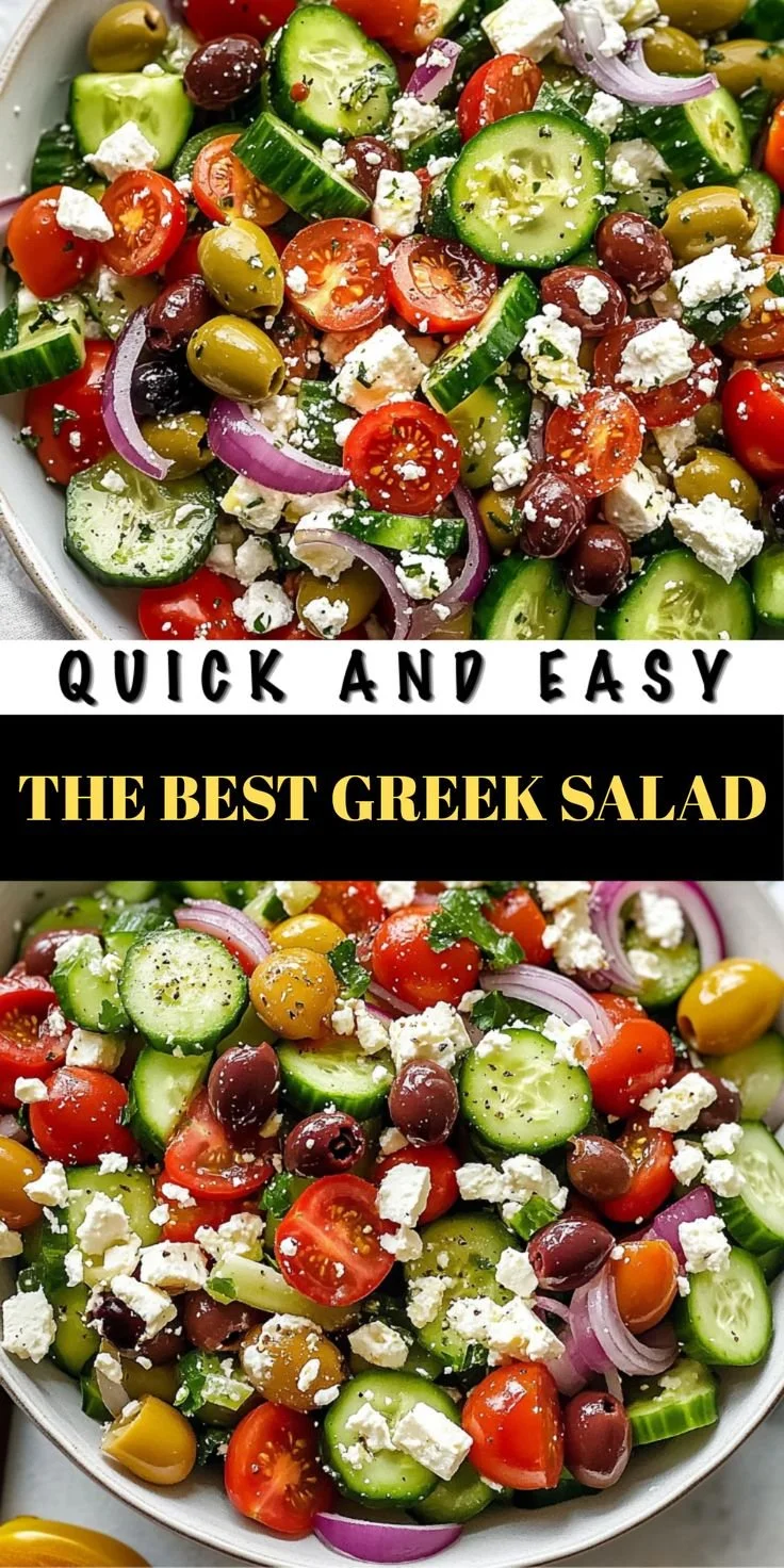 Delicious Greek salad with fresh vegetables and feta cheese