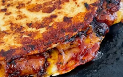 Delicious Blackstone Hot Honey BBQ Chicken Quesadillas ready to be served