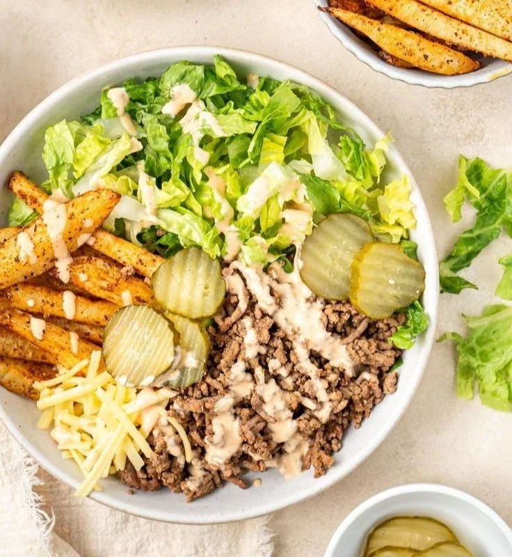 Healthy and delicious burger bowls with fresh toppings and ingredients