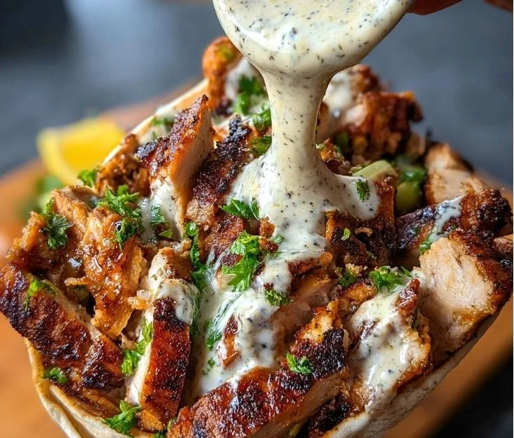 Delicious Chicken Shawarma served with garlic sauce on a plate