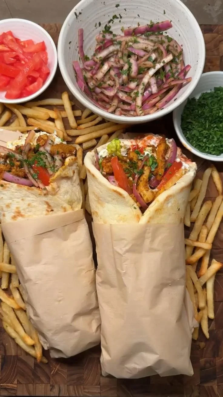 Delicious Chicken Shawarma Wrap with fresh vegetables and savory sauce