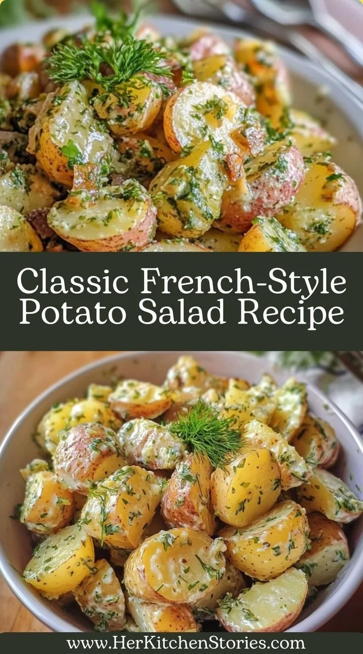 Classic French-style potato salad served in a bowl with fresh herbs