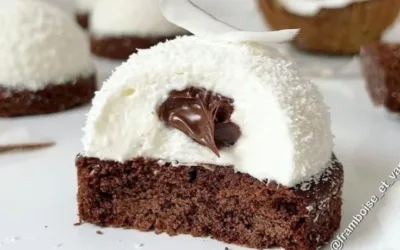 Coconut Dome dessert topped with rich chocolate spread