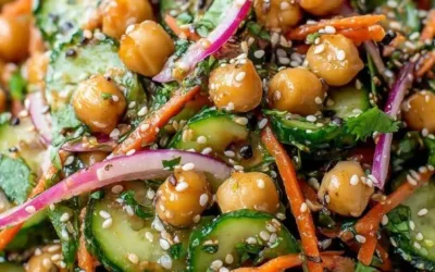 Cucumber Chickpea Salad with fresh vegetables and herbs served in a bowl
