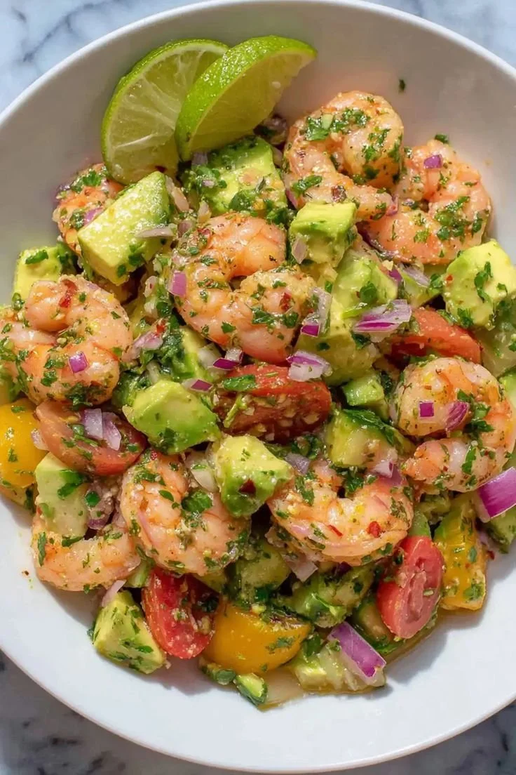 Healthy shrimp avocado salad, mayo-free and packed with flavor