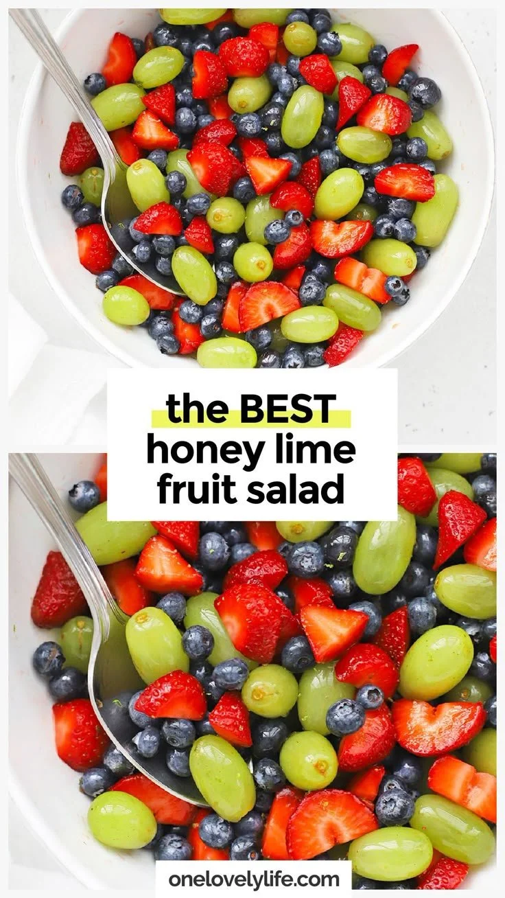 Healthy and colorful Honey Lime Fruit Salad served in a bowl