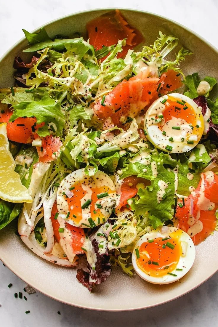 Keto Smoked Salmon Salad with greens and creamy dressing