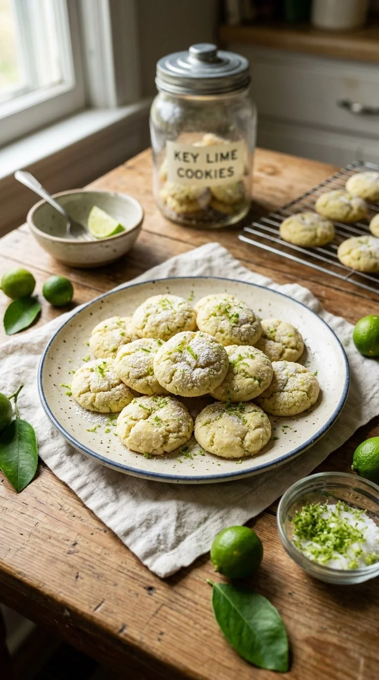 Freshly baked Key Lime Cookies with a zesty lime glaze