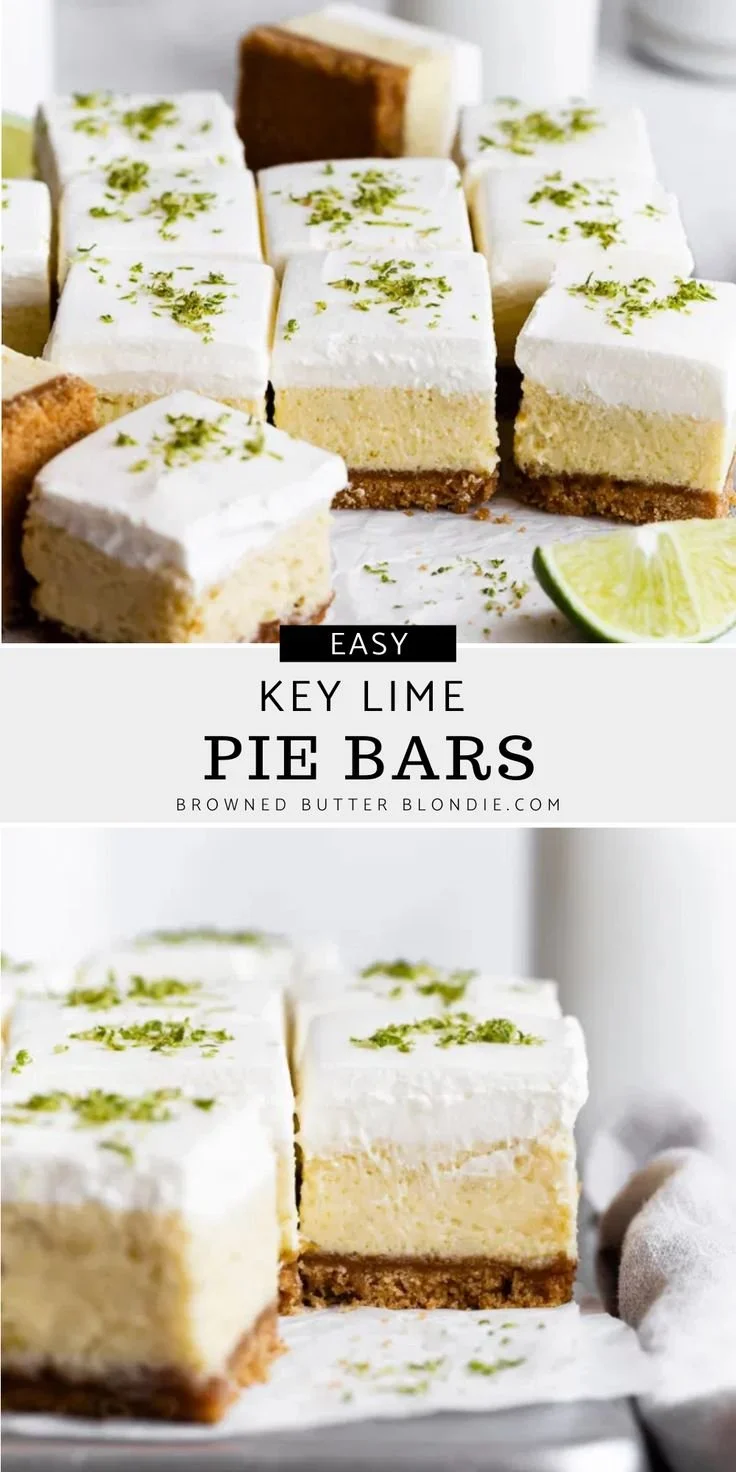 Plate of refreshing Key Lime Pie Bars garnished with lime slices