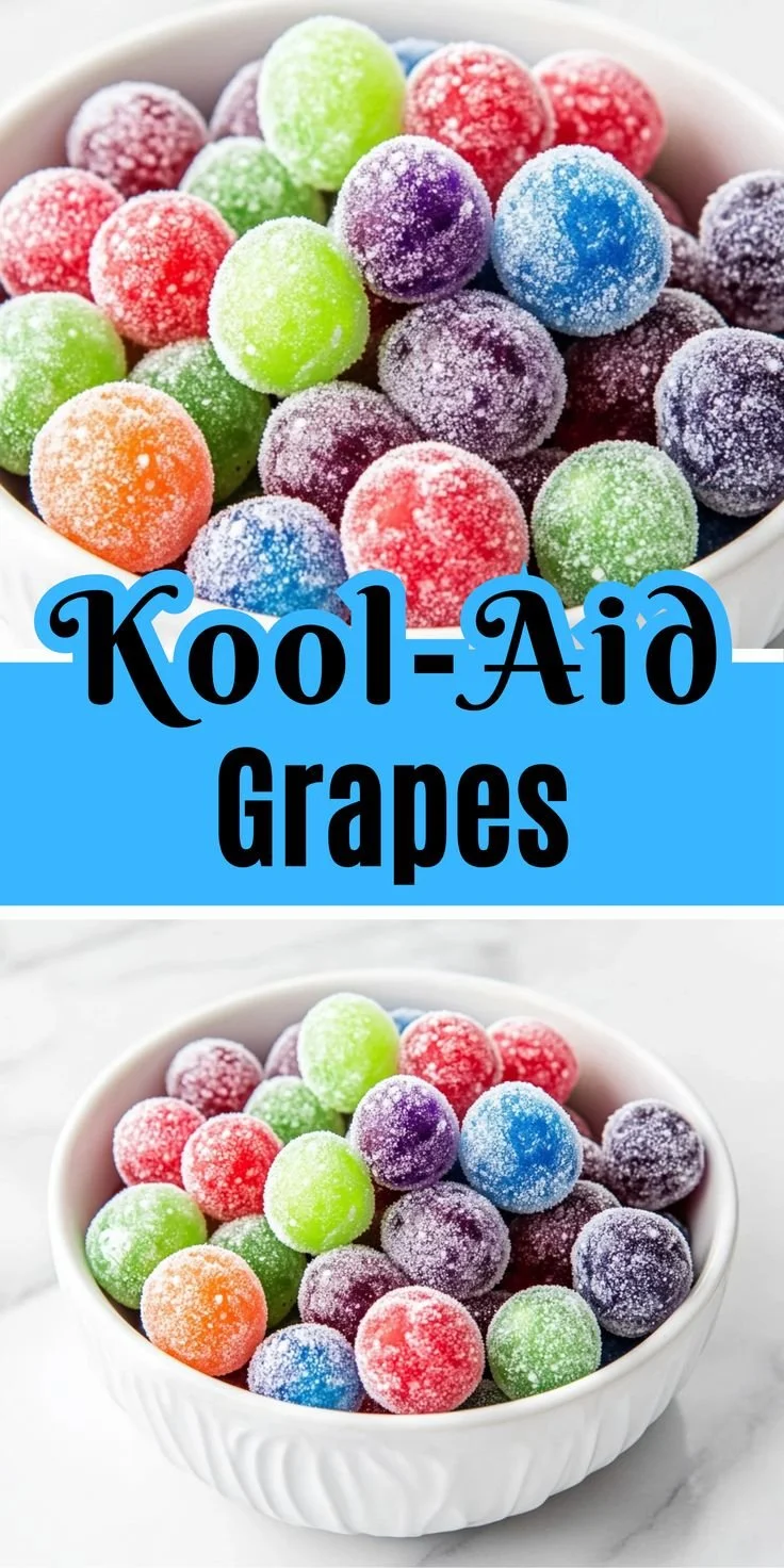 Colorful Kool-Aid Grapes lined up on a platter, ready to enjoy.