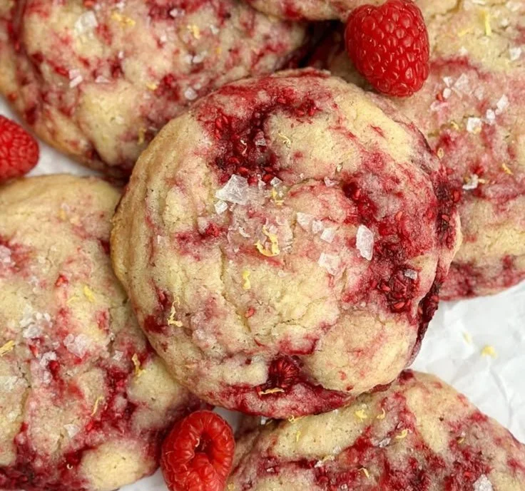 A delicious plate of homemade Lemon Raspberry Cookies, showcasing vibrant colors.