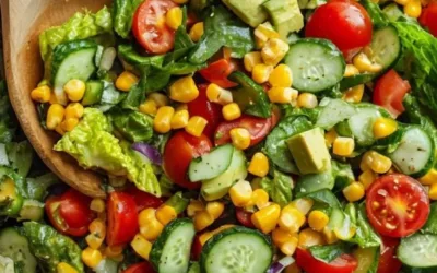 Vibrant and colorful Mexican Chopped Salad topped with dressing and fresh ingredients.