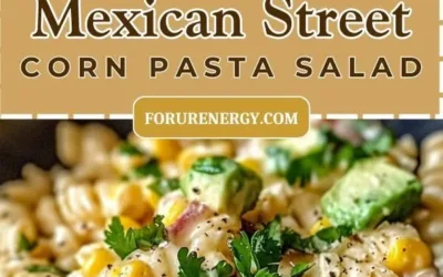 Bowl of Mexican street corn pasta salad with colorful ingredients and dressing