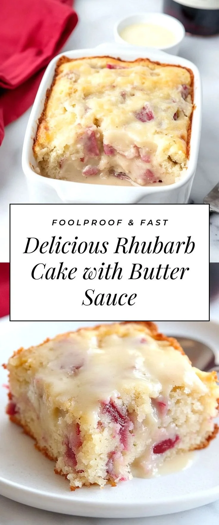 Moist Rhubarb Cake with Butter Sauce