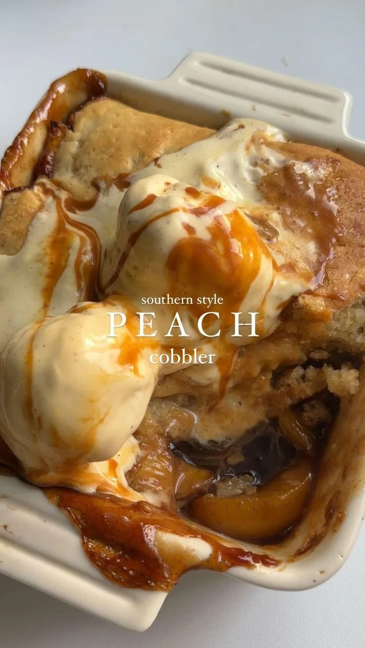Homemade Peach Cobbler with fresh peaches and a golden crust