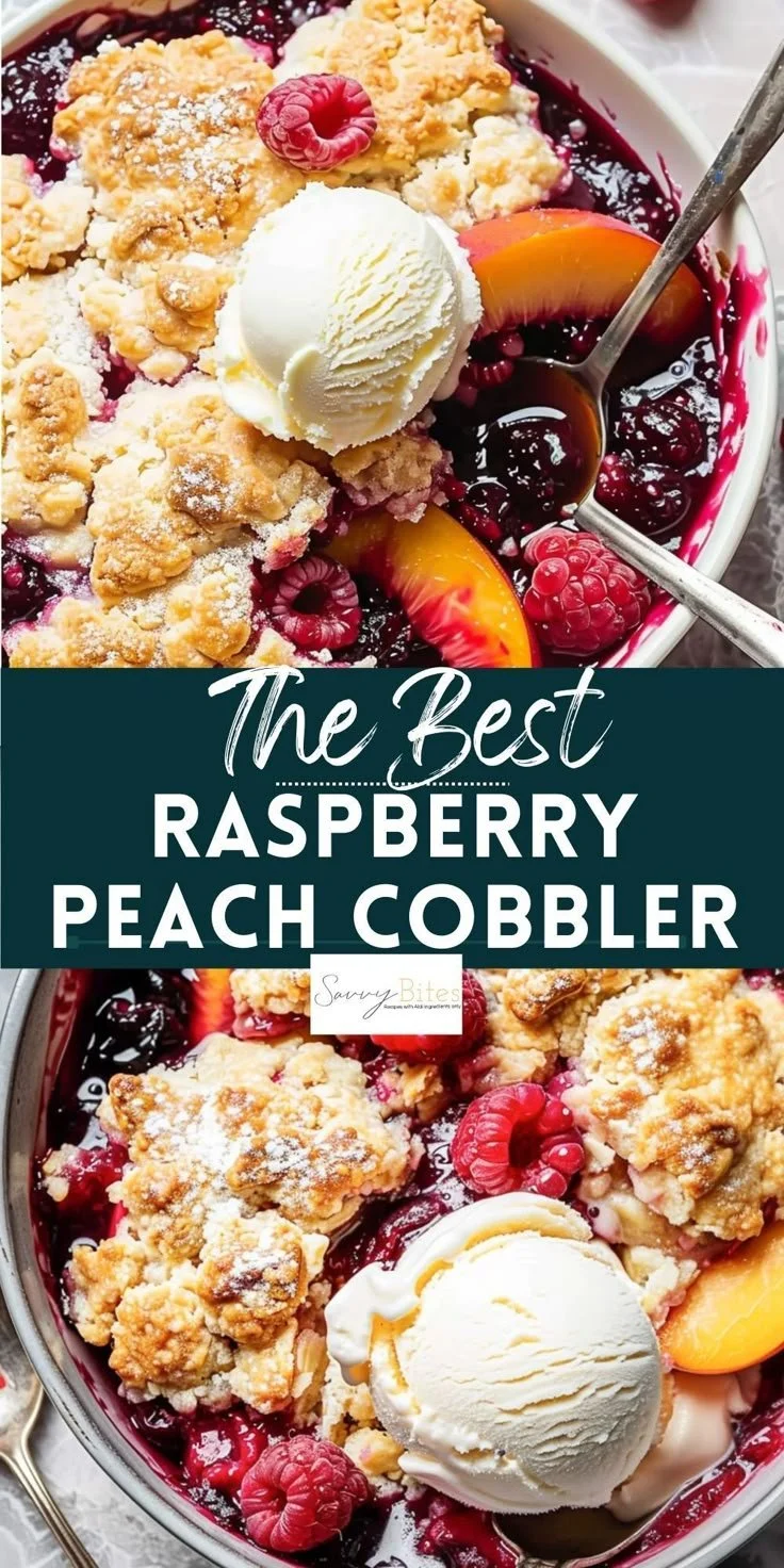 Peach Cobbler with Raspberries