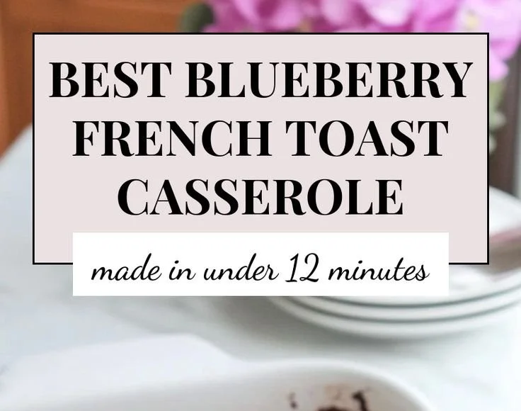Delicious blueberry French toast casserole served on a plate with maple syrup