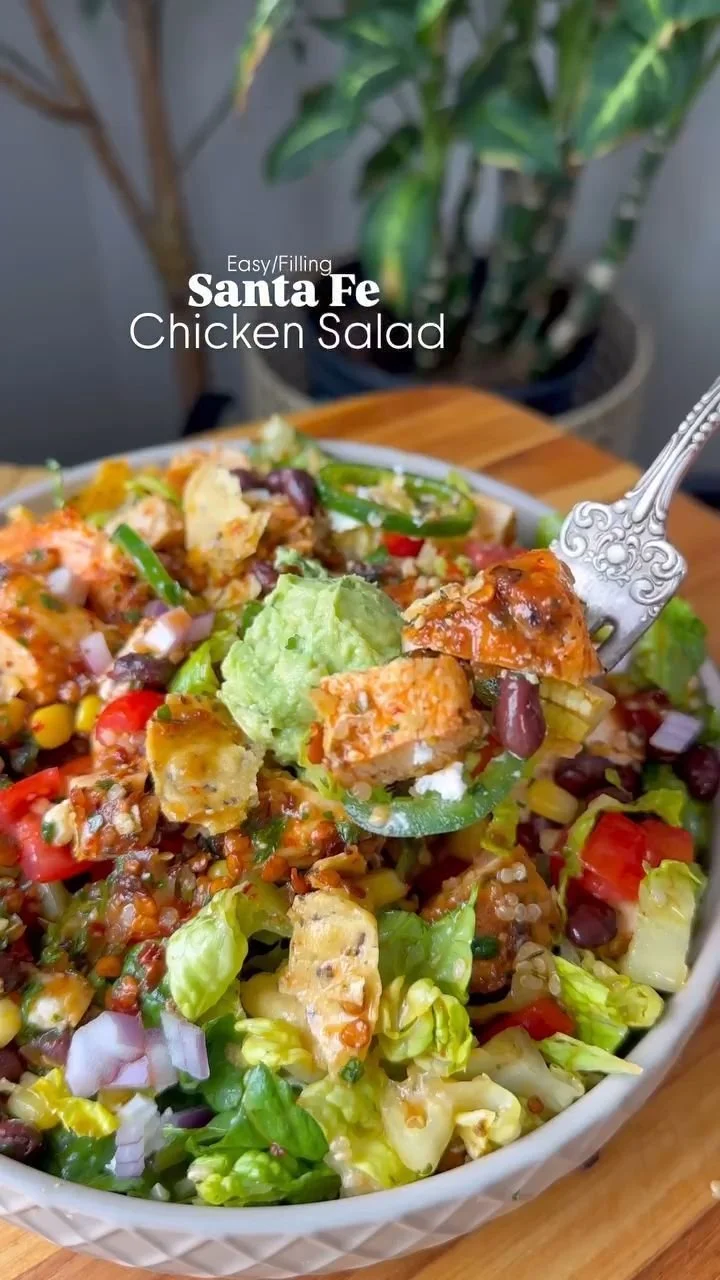 Colorful Santa Fe Salad with fresh vegetables, beans, and dressing