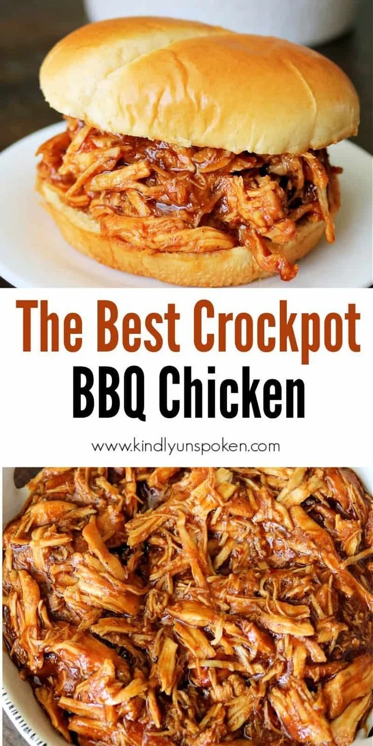 The Best Crockpot BBQ Chicken (Easy Pulled Chicken) 8 Delicious crockpot BBQ chicken served with a side of coleslaw