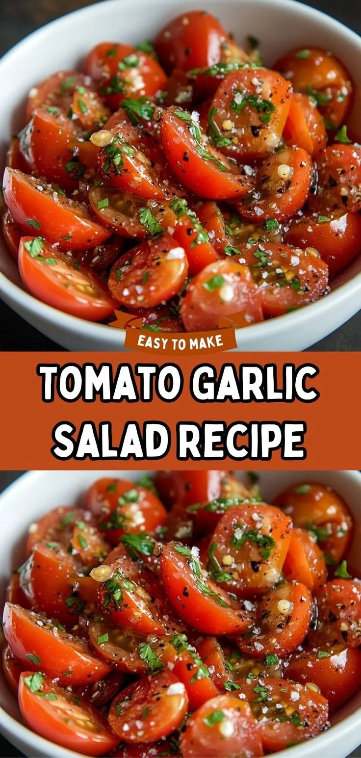 Fresh Tomato Garlic Salad with parsley and vinaigrette dressing