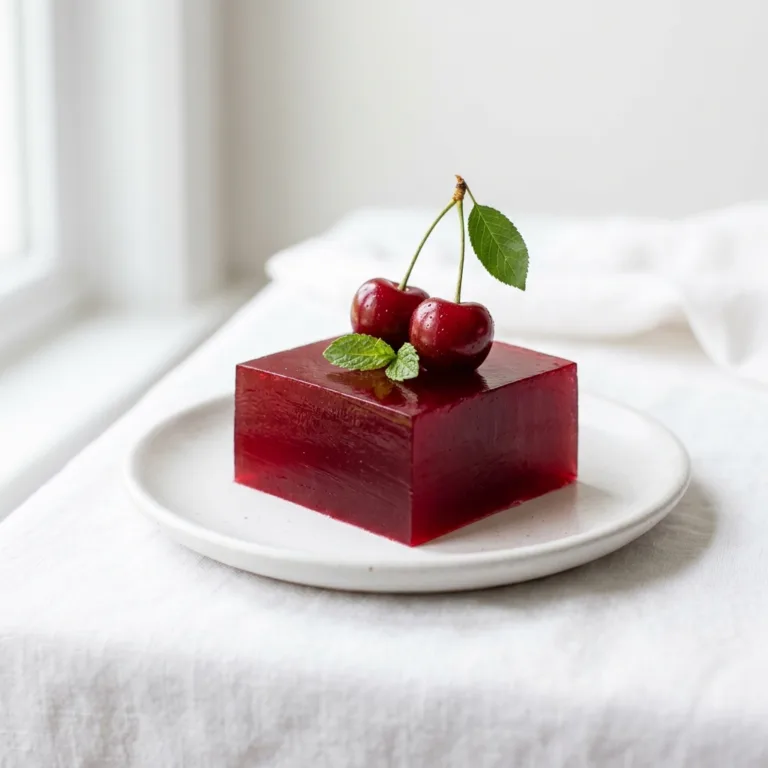 Dr Gupta gelatin recipe for weight loss — tart cherry square on white plate with mint garnish