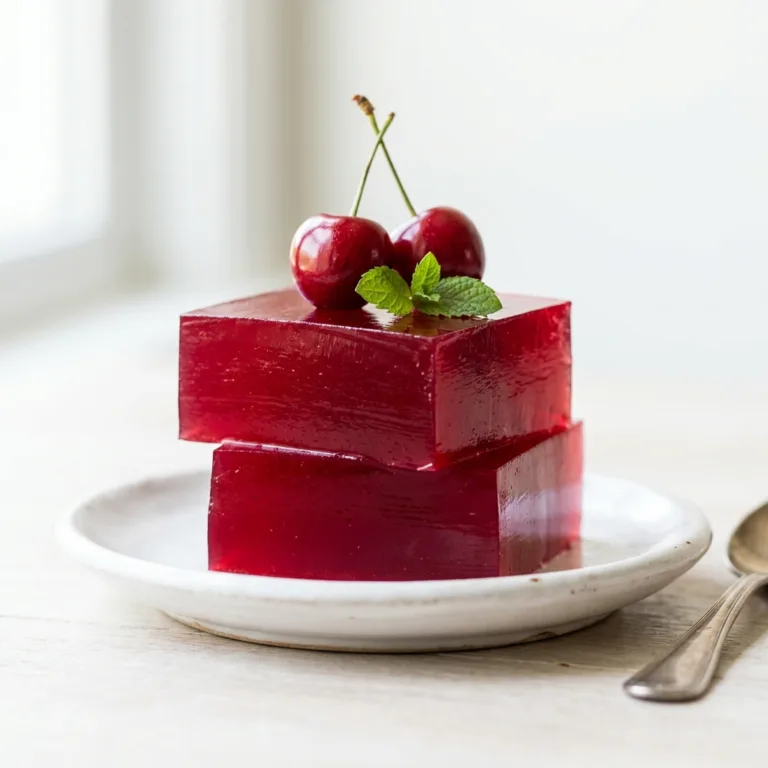 Dr Gupta gelatin recipe for weight loss benefits — tart cherry squares plated with fresh cherries and mint