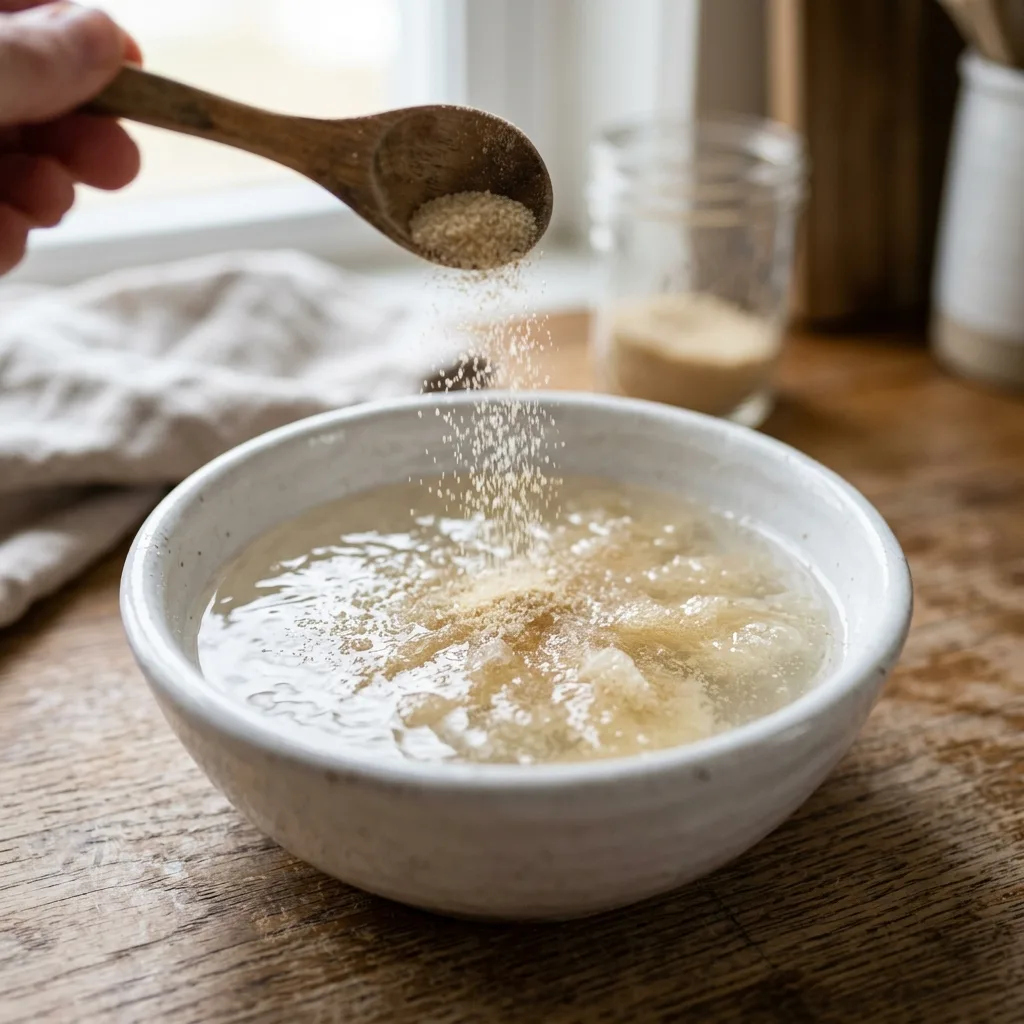 Blooming gelatin powder in cold water for Dr Gupta gelatin weight loss recipe step one