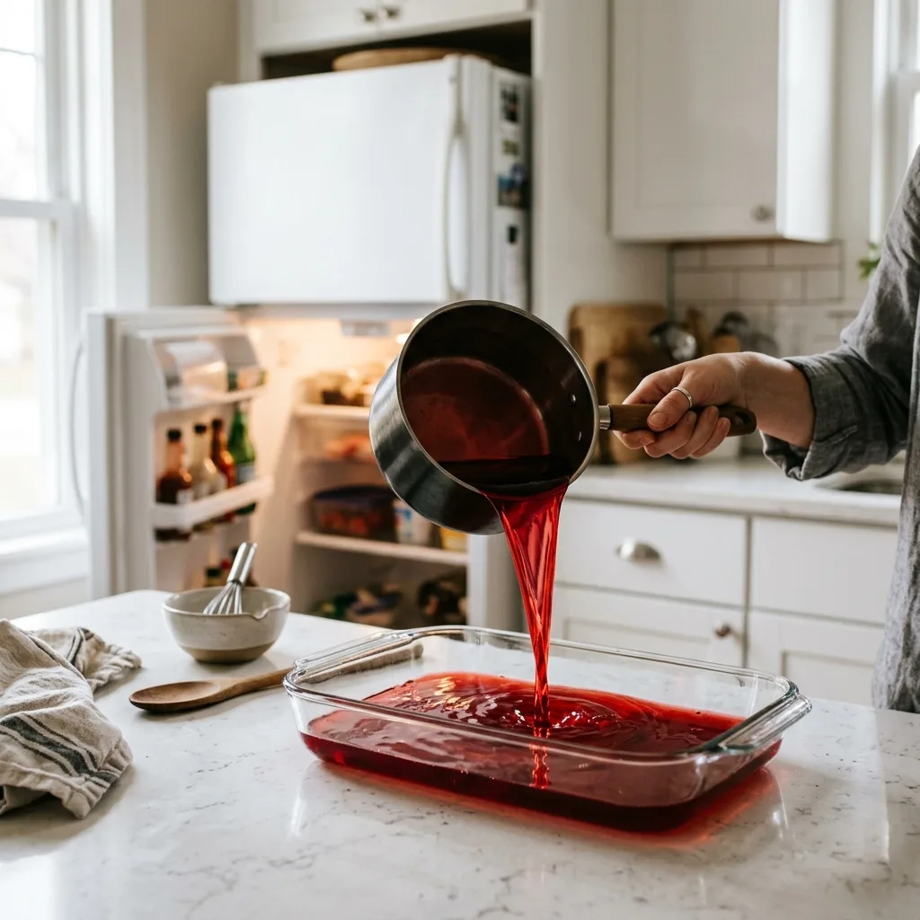 Pouring Dr Gupta gelatin mixture to set — gelatin vs collagen for weight loss recipe final step
