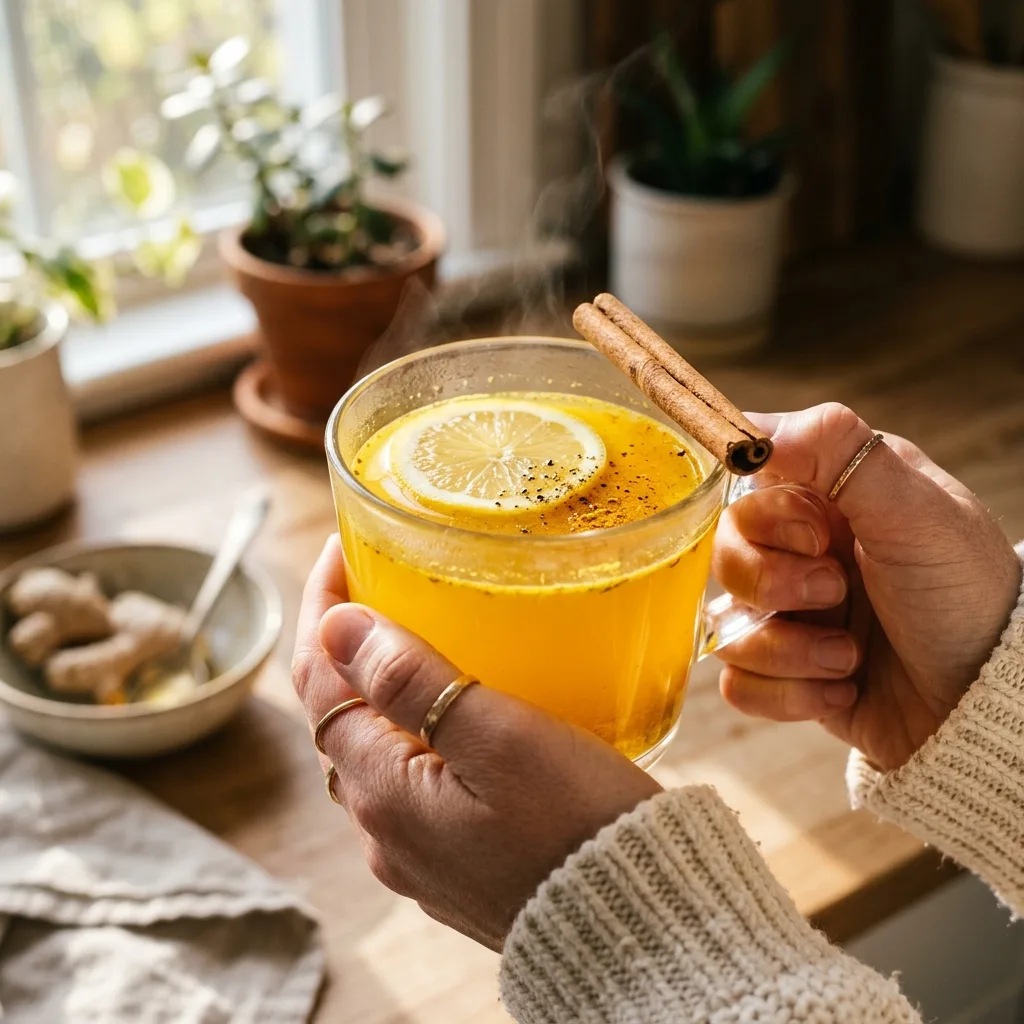Finished Dr Phil diabetes recipe morning wellness tonic in a glass mug with lemon slice and cinnamon — ready to drink before a meal