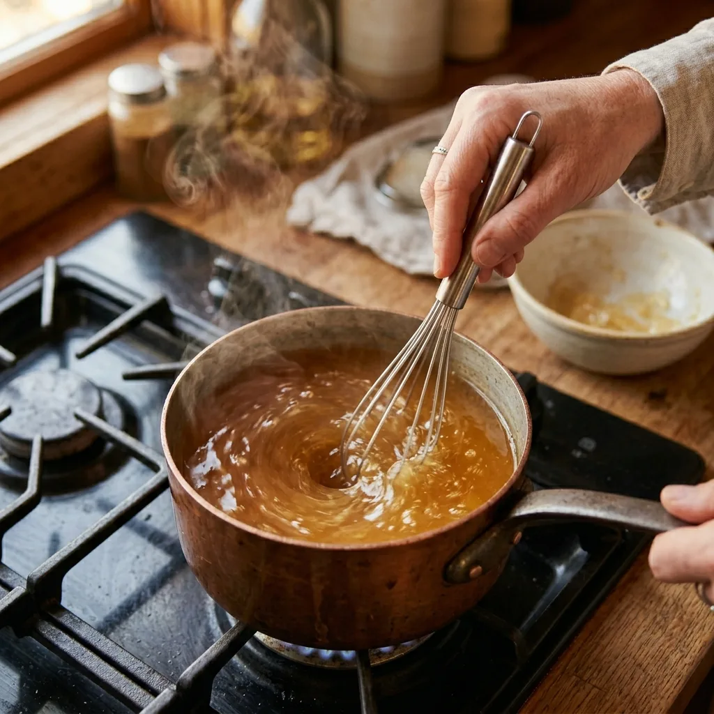 Dissolving gelatin gently in warm juice — avoiding gelatin side effects through correct technique