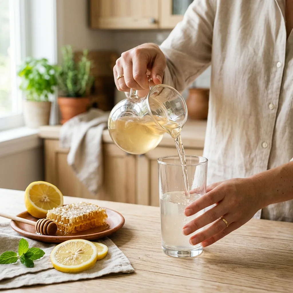 Pouring finished Dr Gupta gelatin drink into a glass for weight loss step three